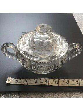 vintage Large Glass CANDY DISH ✅ with Two Handles & A Cover Lid